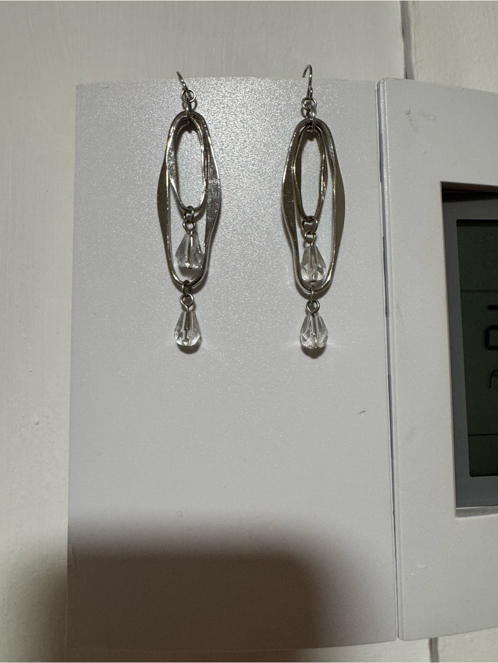 Silver Drop Dangle Earrings with Clear "Crystal" Accent